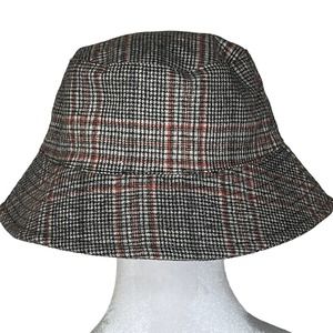 Scala Wool Blend Gray Plaid Bucket Hat Mens Unisex